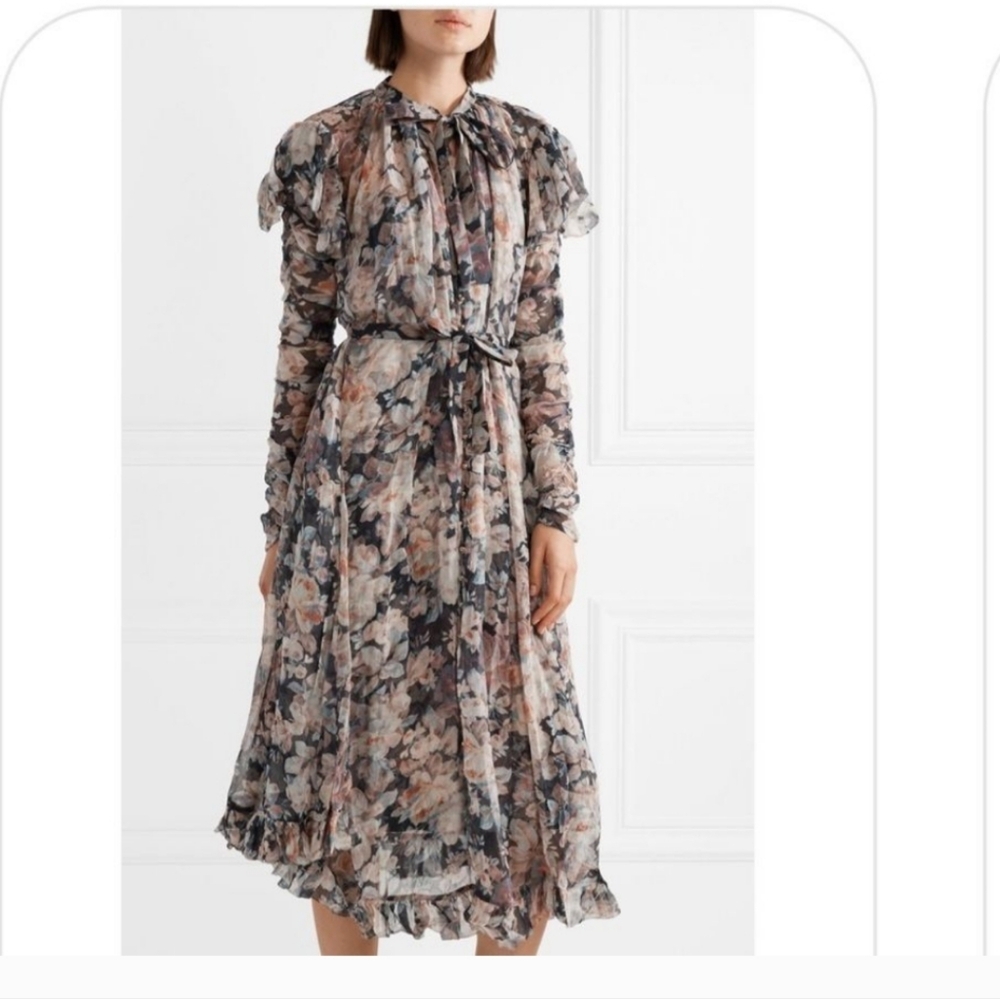 Zimmerman Tempest Frolic High-Neck Floral Silk Maxi Dress Size 1